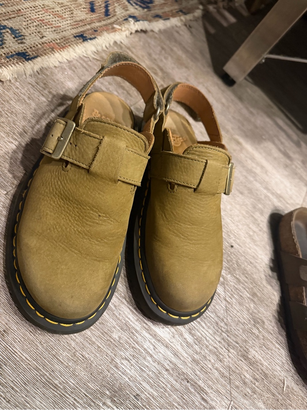Dr. Martens Olive Green Leather Clog Mules